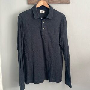 Faherty Indigo Striped Long Sleeve Rugby Polo Shirt size L Dark Blue Dark Gray